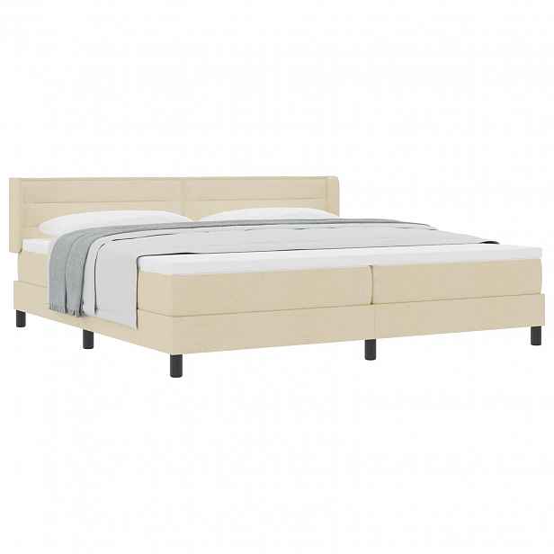vidaXL Postel s boxspringem s čelo Krémová 200 x 200 cm textil