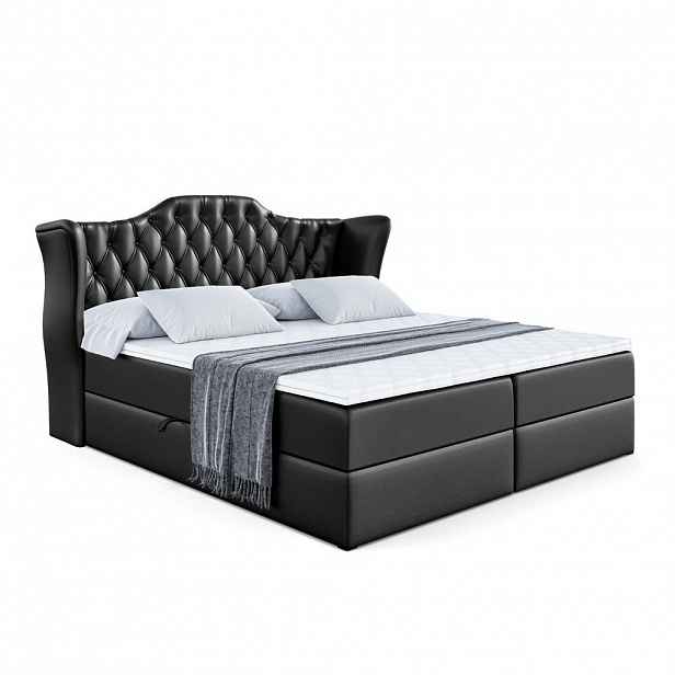 ALTDECOR AMERICKÁ postel s matrací H4 a roštem – VILA – 200 x 200 cm – H4 – vysoce lesklá černá