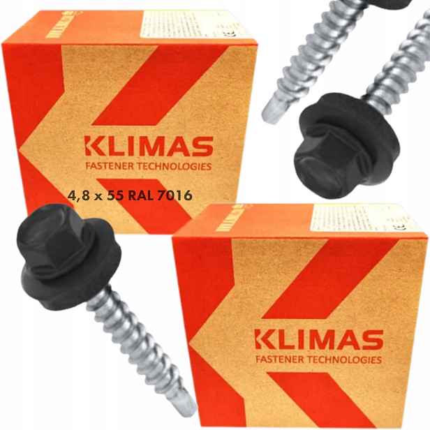 2x Samovrtné vruty pro farmáře, dřevo 4,8x55, podložka Epdm Ral 7016 200ks