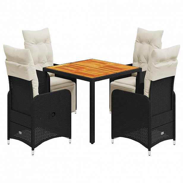 vidaXL 5dílný zahradní bistro set s poduškami černý polyratan