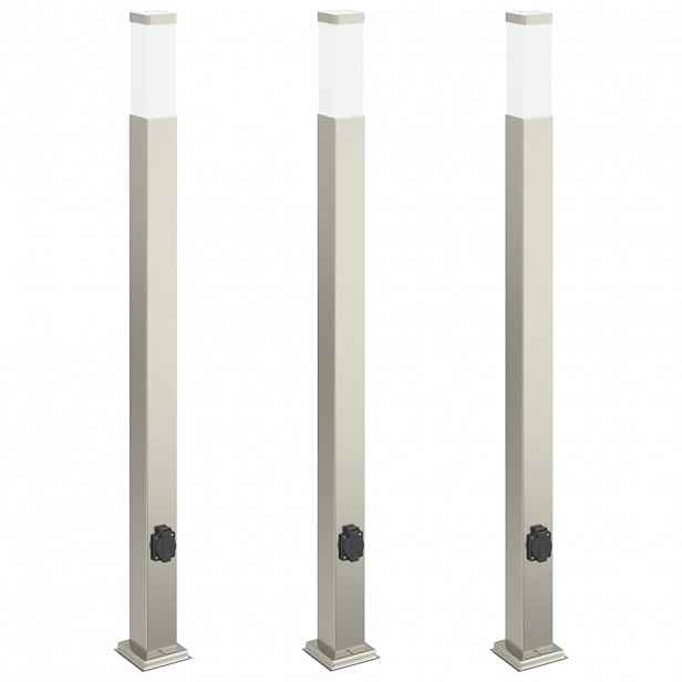 vidaXL Sloupková světla se zásuvkou 3 ks 110 cm nerezová ocel IP44