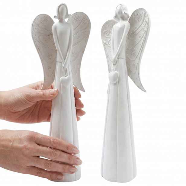 Bílý anděl se srdcem Dekorativní figurka Dárek Dekorace svatba 40 cm