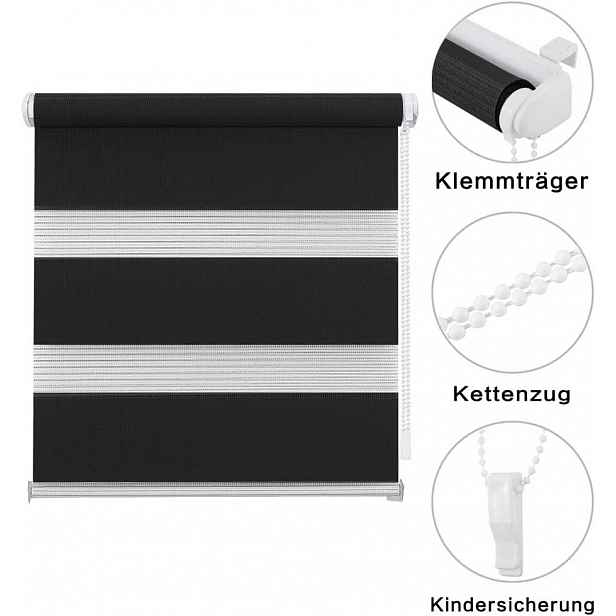 Roleta den a noc 70 × 150 cm černá bez vrtání EasyFix Eurohome