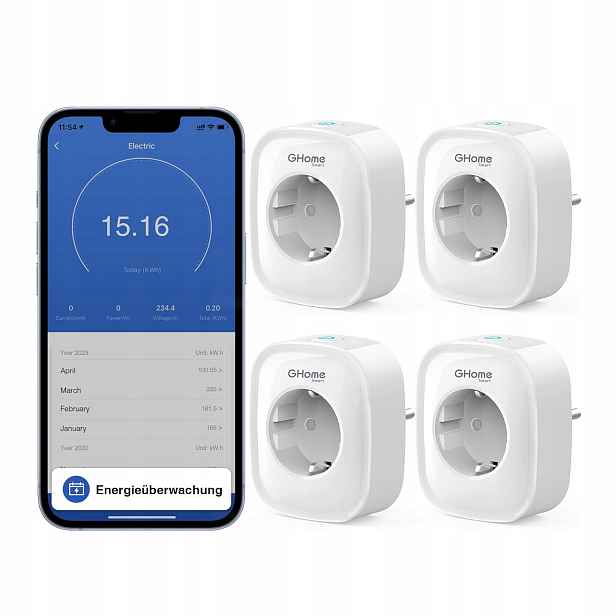 Inteligentní Wi-Fi zásuvka 16A 4 ks Alexa Google Home Měření energie