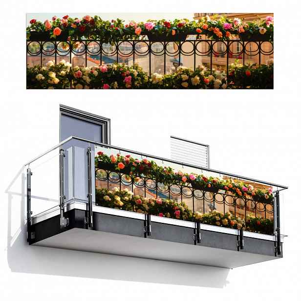 MuchoWow BALKONOVÁ ZÁSTĚNA Květiny - Plot - Krajina města - Léto 300x95 cm