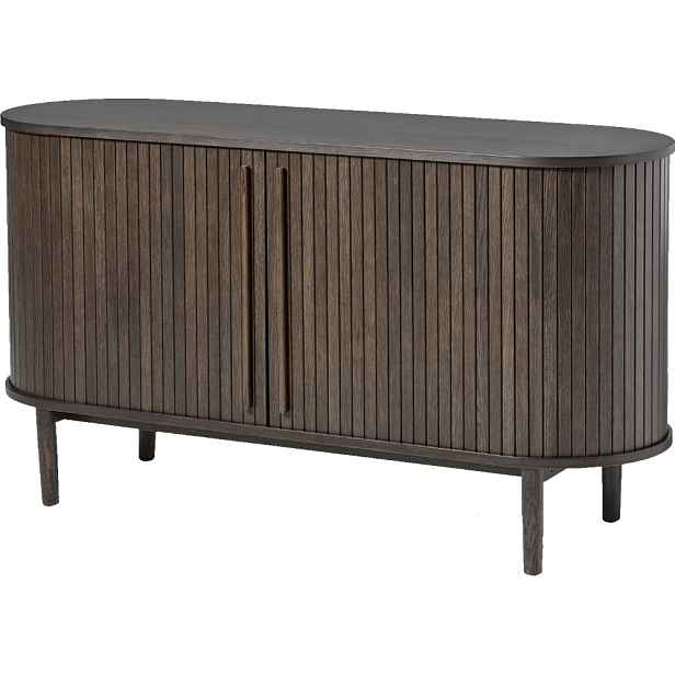 Hnědá komoda v dekoru dubu s posuvnými dveřmi 140x76x45 cm Meta – Unique Furniture