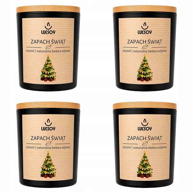Vánoční sójová svíčka s vůní Vánoc 200 ml na 40 h Bavlněný knot 4 ks