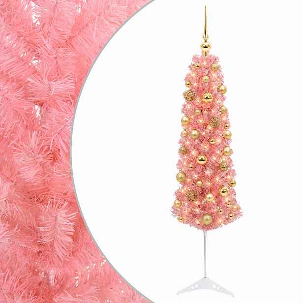 vidaXL Štíhlý umělý vánoční stromek s vánočními koulemi 150 cm 150 LED