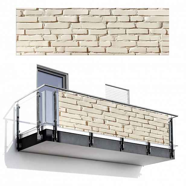 MuchoWow BALKONOVÁ ZÁSTĚNA Cihly - nástěnné - světlé - bílé 300x90 cm