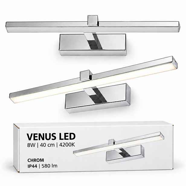 Nástěnné svítidlo do zrcadla Venus 8W 40 cm chrom Led 580lm neutrální 4200K IP44