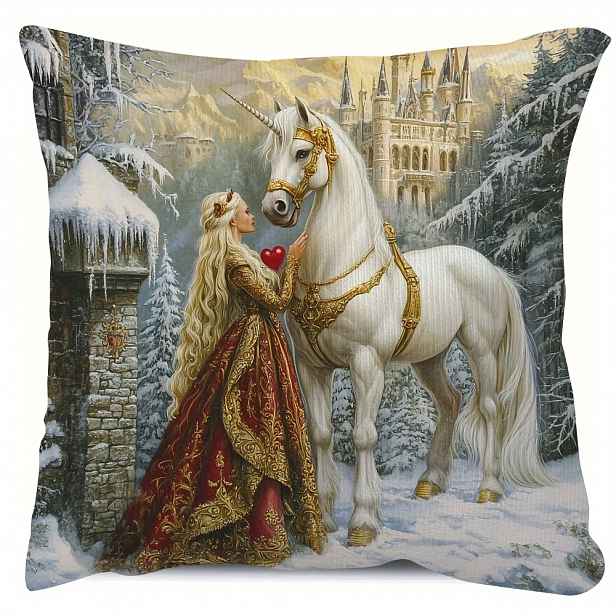 TEMU 1ks Oboustranný povlak na polštář 45,72x45,72 cm s středověkého umění "Dáma a jednorožec". Vyrobeno z polyesteru se zipem, pratelné v pračce,