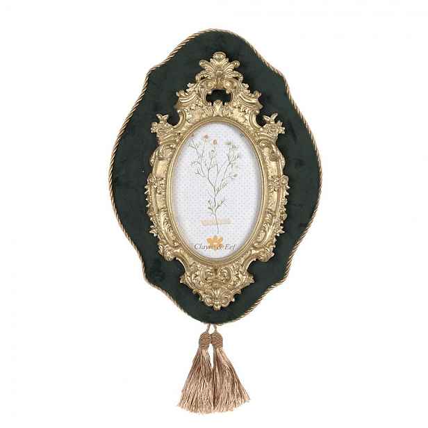 Zeleno - zlatý nástěnný fotorámeček se střapci Baroque - 22*3*31 cm / 10*15 cm Clayre & Eef