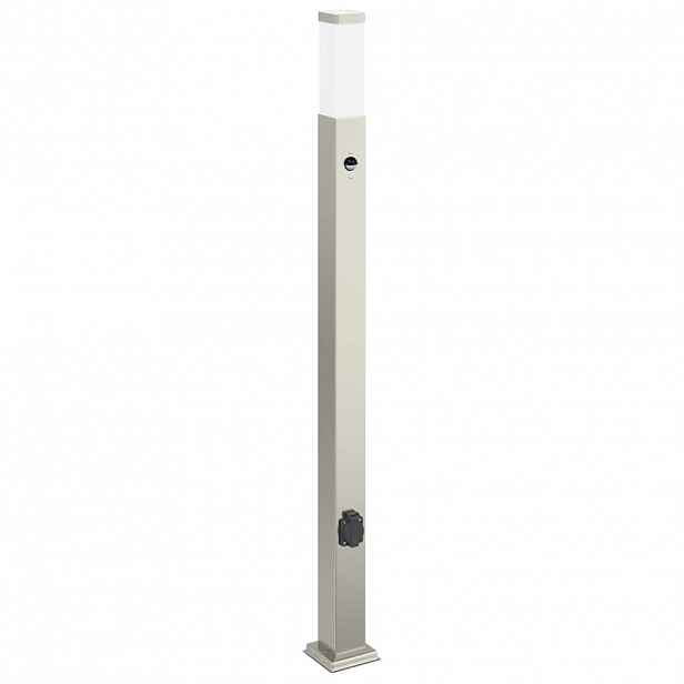 vidaXL Sloupkové svítidlo se senzorem a zásuvkou 110 cm nerezová ocel IP44