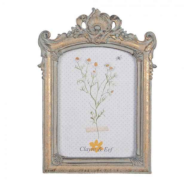 Šedo-zlatý antik fotorámeček s ornamenty - 18*2*25 cm / 13*18 cm Clayre & Eef