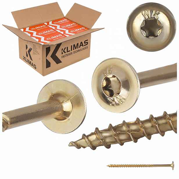 Tesařské vruty Torx 8x160 mm 200 ks talířové na dřevo Klimas Wkcp