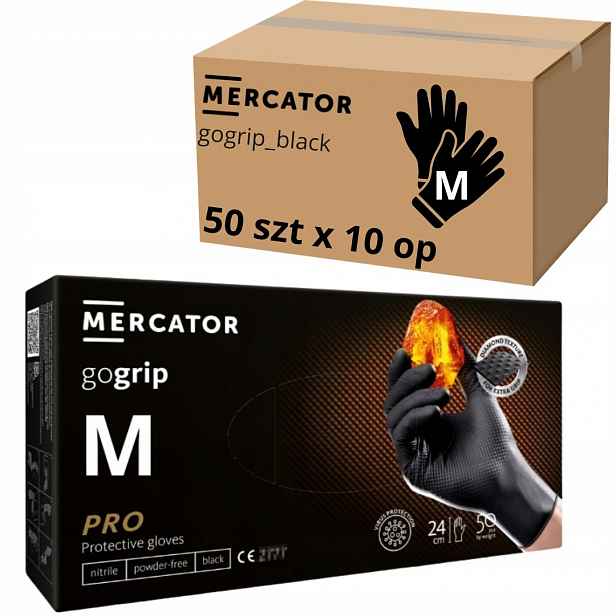 Rukavice Mercator Gogrip Nitrilové černé Černé 50 ks vel. M x 10 ks