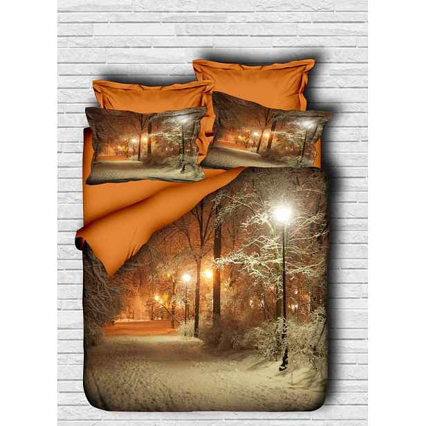 L'essentiel Oboustranné povlečení Winter Dream 200x220 cm + 2 polštáře oranžovo-hnědé