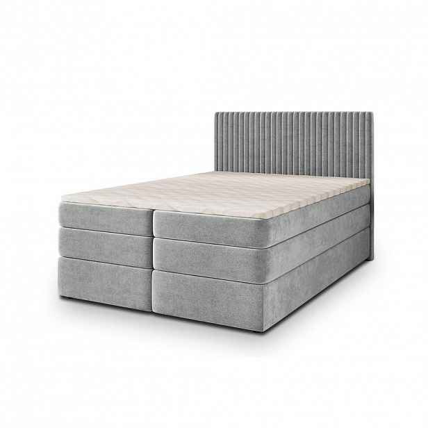 MASSENO POSTEL BOXSPRING FELBIO 160x200 cm, s matrací a úložným prostorem, světle šedá