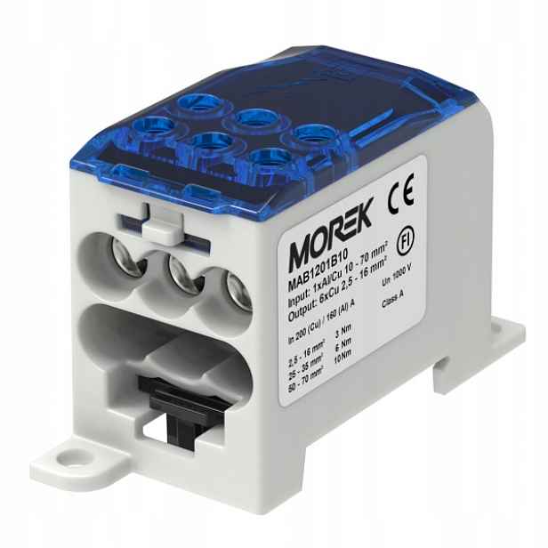 Rozvodný blok Morek OJL200A vstup 1×10-70 mm výstup 6×2,5-16 mm IP20