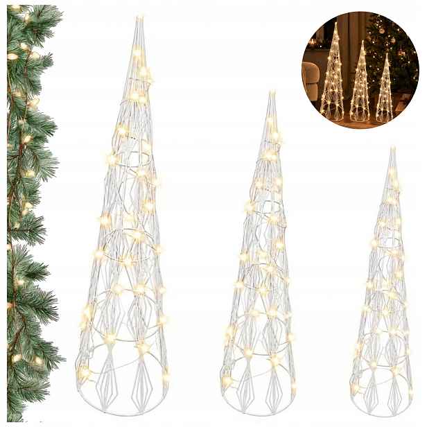 Sada 3 ks ozdobných vánočních stromků s kužely, ozdoba, kužel, vánoční stromek Led, bílá