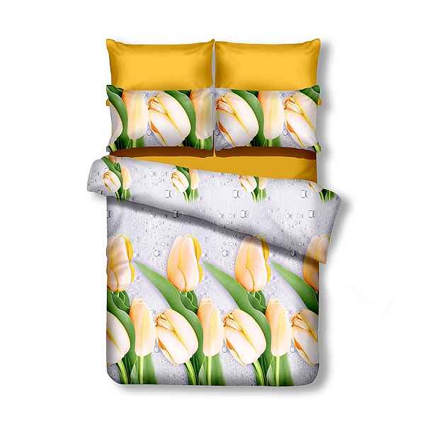 Restilo Oboustranné povlečení z mikrovlákna DecoKing Tulip bílo-žluté, velikost 155x220+80x80*1