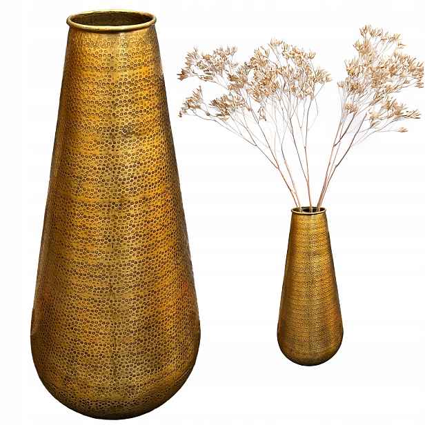 Vysoká Podlahová Váza 48 cm Zlatá Kovová Loft větve květiny staré zlato