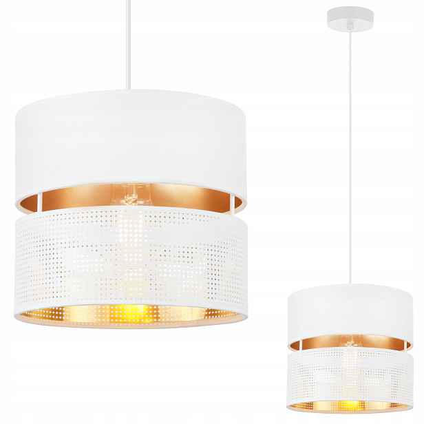 Závěsná Stropní Lampa Lustr Bílo-zlatá, Stínidlo Jednovrstvé, 20 CM