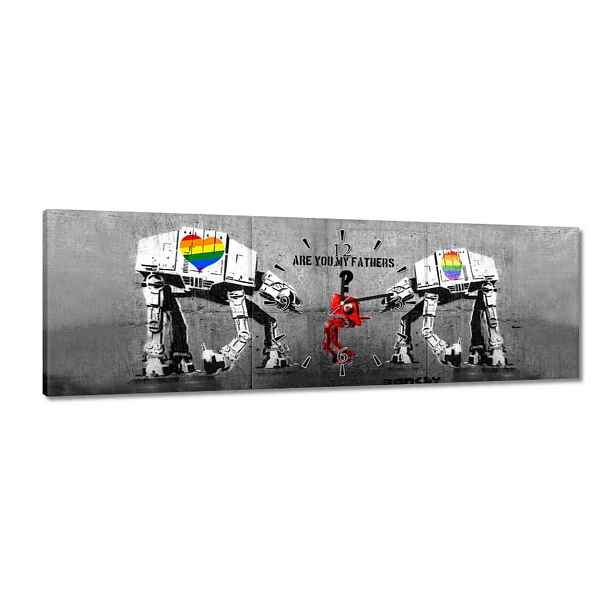 Hodiny 90x30 Are you my fathers Banksy