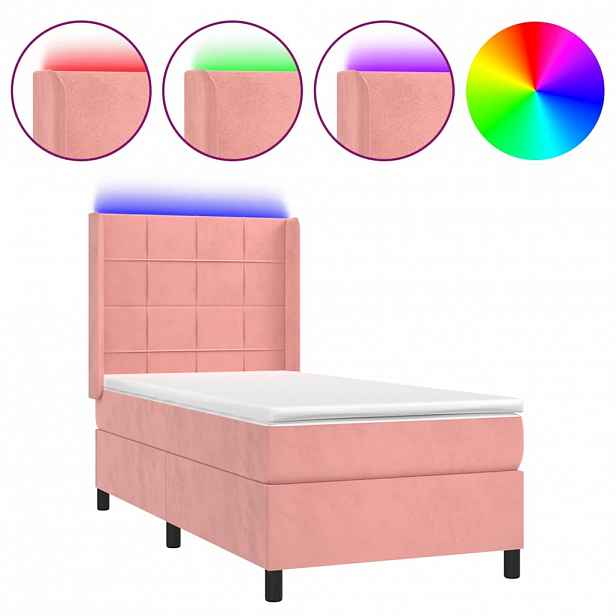 vidaXL Box spring postel s matrací a LED růžová 100x200 cm samet