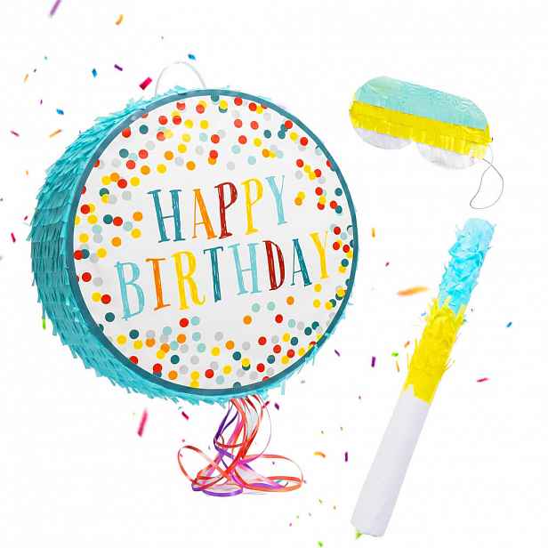 Relaxdays PIÑATA Modrá Happy Birthday 3dílná-sada
