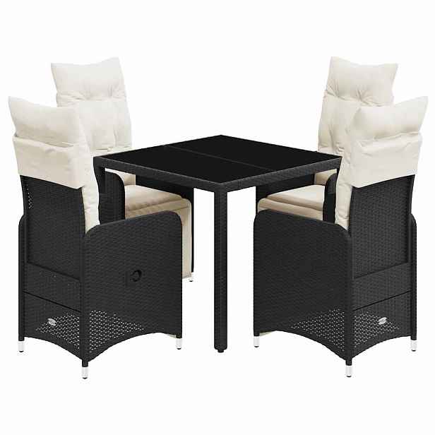 vidaXL 5dílný zahradní bistro set s poduškami černý polyratan