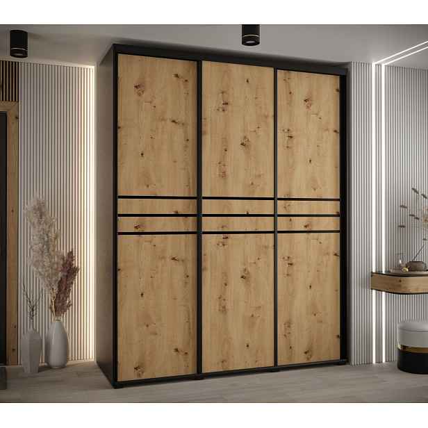 Šatní skříň YVONA 10 - 190/60 cm, černá / dub artisan / černá