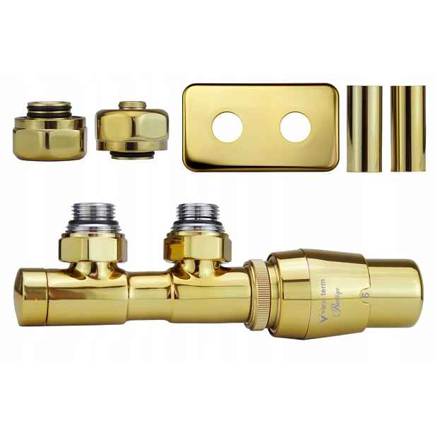 Termostatický ventil 50 mm Twins zlatý pravý Pex rozeta obdélníková