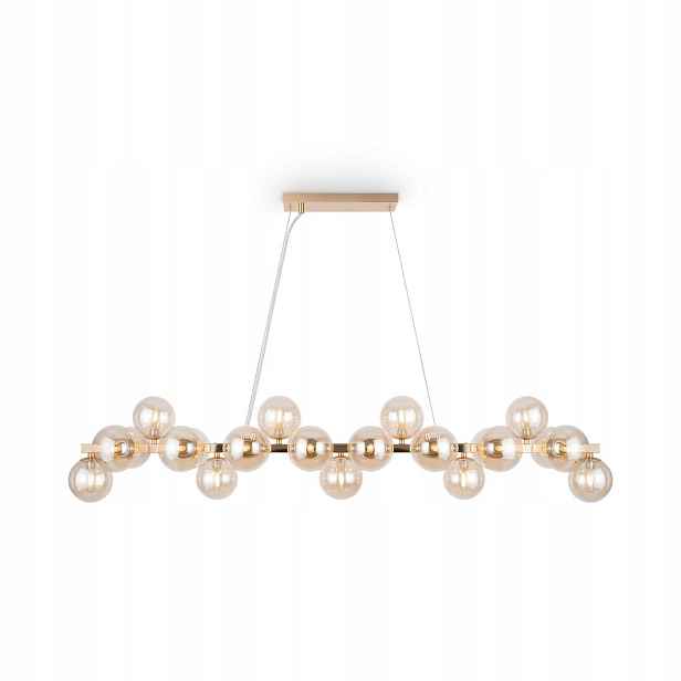 Závěsná lampa zlatá podlouhlá, horizontální, skleněné koule, moderní 25 bodů Maytoni