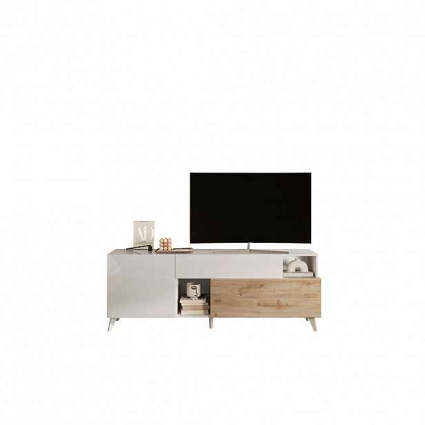 Carryhome KOMODA POD TELEVIZI, barvy dubu, vysoce lesklá bílá, 181/67/42 cm