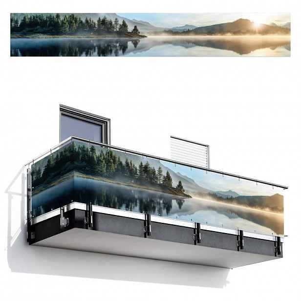 MuchoWow BALKONOVÁ ZÁSTĚNA Jezero - Mlha - Hory - Krajina 500x80 cm