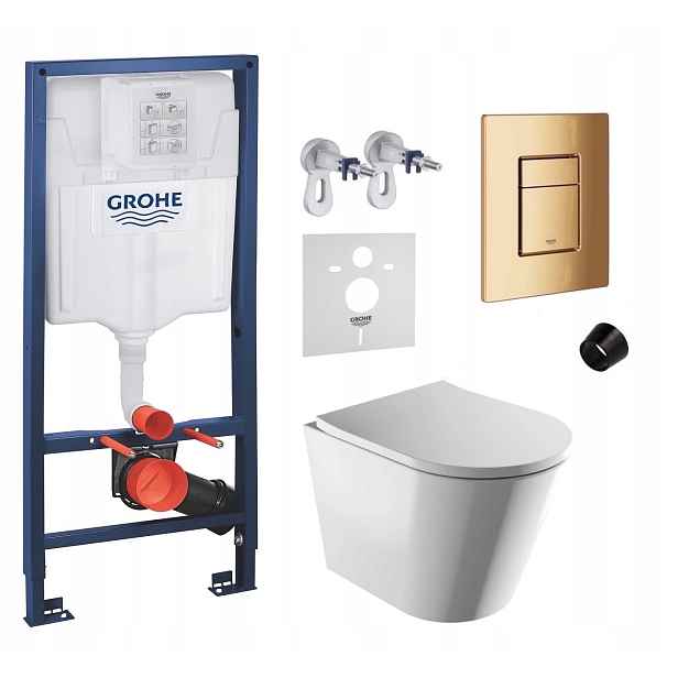 Podomítkový Wc set Grohe s mísou Tampa a zlatým tlačítkem Fresh