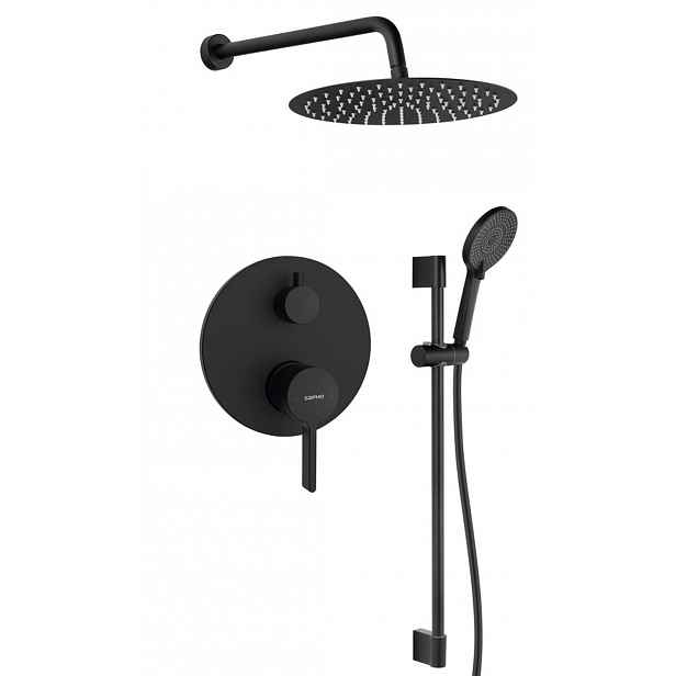 Sapho Iconic - Sprchový set s baterií pod omítku, s tělesem, průměr 30 cm, matná černá AF042B-02