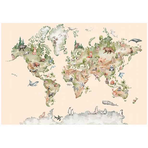 Vinylová Fototapeta Na Flizelině Pro Děti Mapa Světa Béžová 312x219