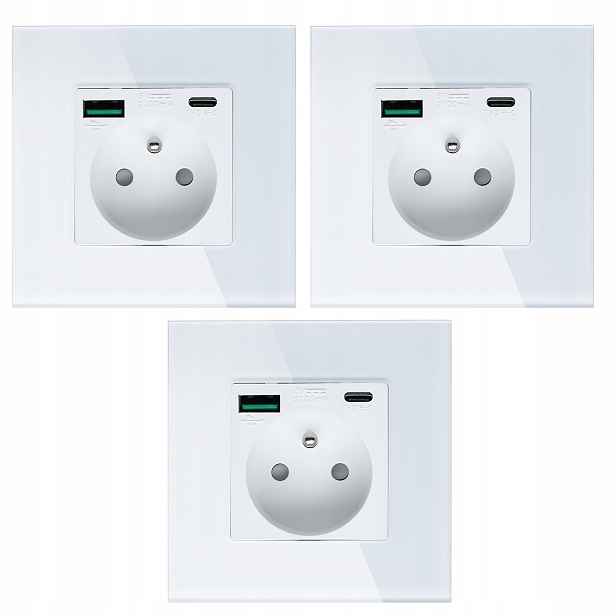 3x Bílá Elektrická Zásuvka Nástěnný Kontakt S Vestavěnou Usb Nabíječkou