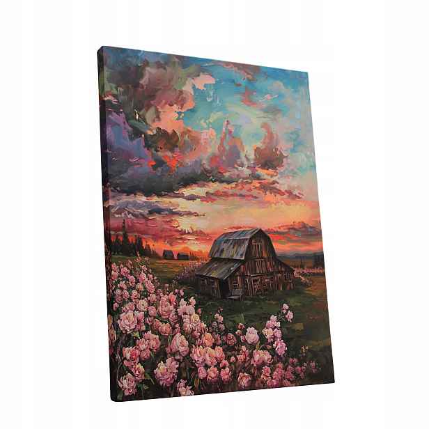 Obraz na plátně Západ Slunce, květiny, krajina – obraz do bytu, pokoje, obýváku 60x80 cm