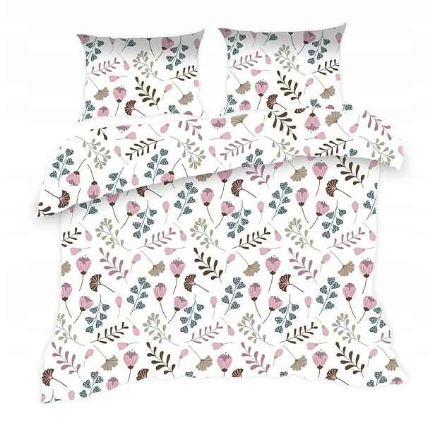 Povlečení 160x200 bílé růžové květy, větvičky Classic