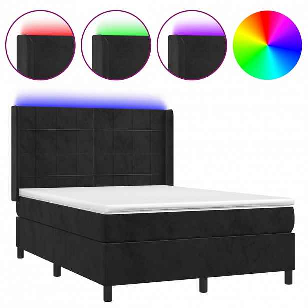 vidaXL Box spring postel s matrací a LED černá 140x190 cm samet