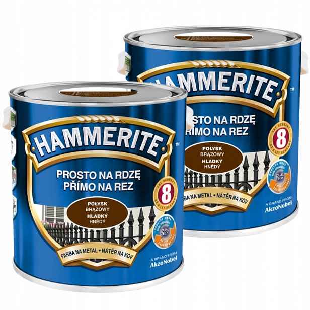 Hammerite Barva Na Kov 5L Přímo Na Rez Lesklá Hnědá Sada 2x2,5L