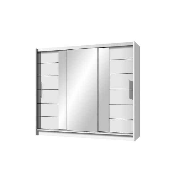 MASSENO ŠATNÍ SKŘÍŇ S POSUVNÝMI DVEŘMI KAYLE, 250/215/61 cm 3dveřová se zrcadlem, bílá