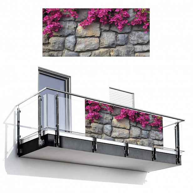 MuchoWow BALKONOVÁ ZÁSTĚNA Bougainvillea - Kamenná zeď - růžová 200x90 cm