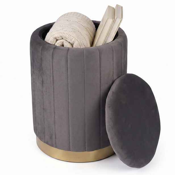 Relaxdays TABURET Tmavě šedý samet s úložným prostorem 42x32 cm