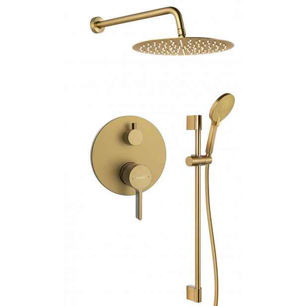 Sapho Iconic - Sprchový set s baterií pod omítku, s tělesem, průměr 30 cm, matná zlatá AF042GB-02