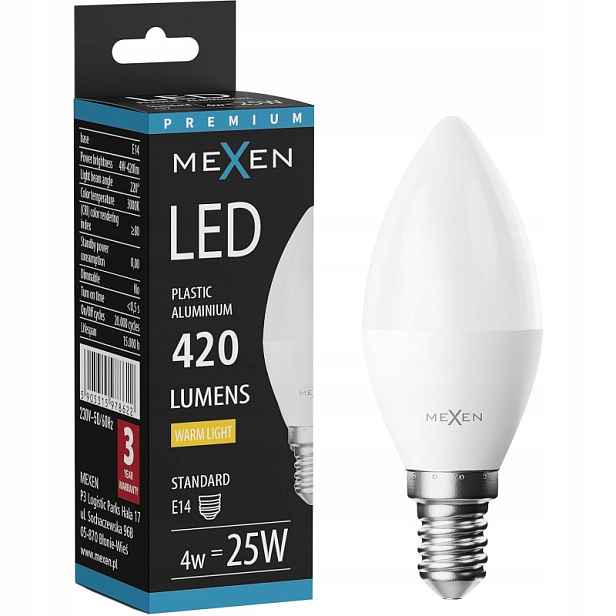 Mexen Nova Led Žárovka E14 C37 4W Teplá Bílá 3000K 420 LM