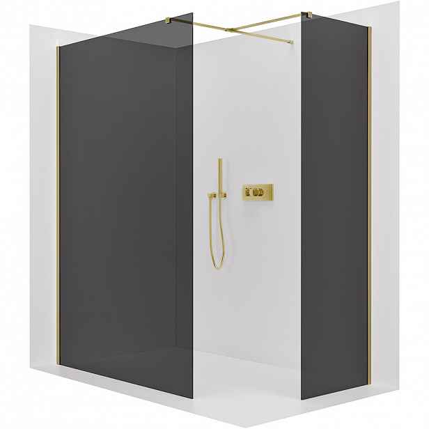 Sprchová zástěna Walk-in Onyx T L/P - 8 mm - hranatá vzpěra - zlatá, grafitové sklo - 120x30x200 cm